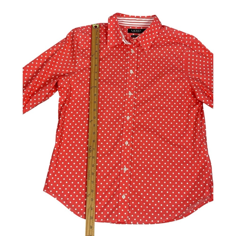 Women's Ralph Lauren Pink White Polka Dot 100% Cotton Blouse Medium - Picture 5 of 13